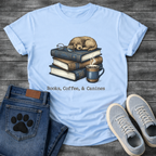 Books coffee and canines dog shirt for reading loving pet parents