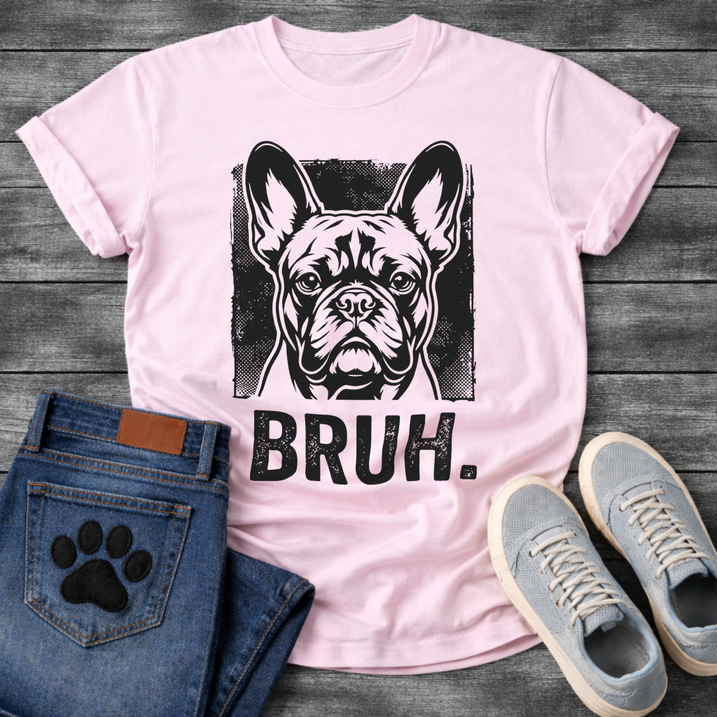 Bruh bold French Bulldog halftone portrait graphic funny dog shirt pet lover apparel