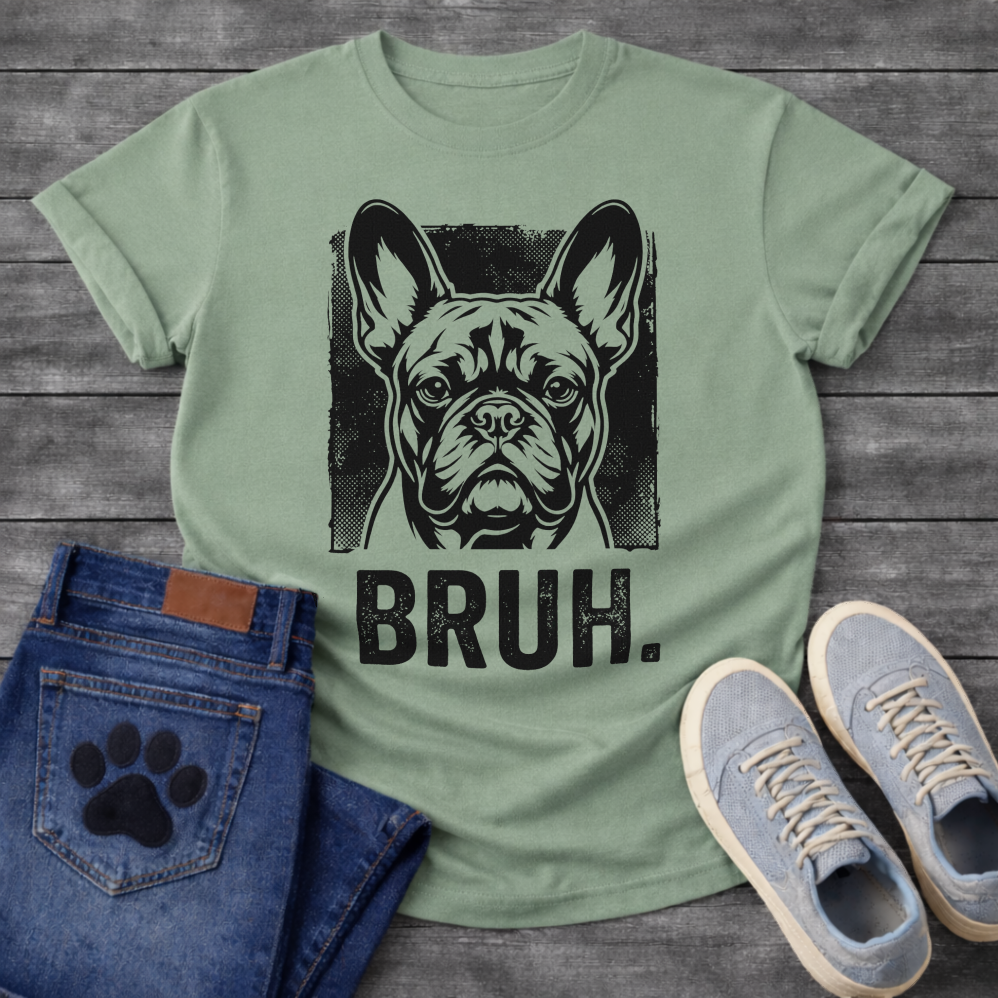 Bruh bold French Bulldog halftone portrait graphic funny dog shirt pet lover apparel