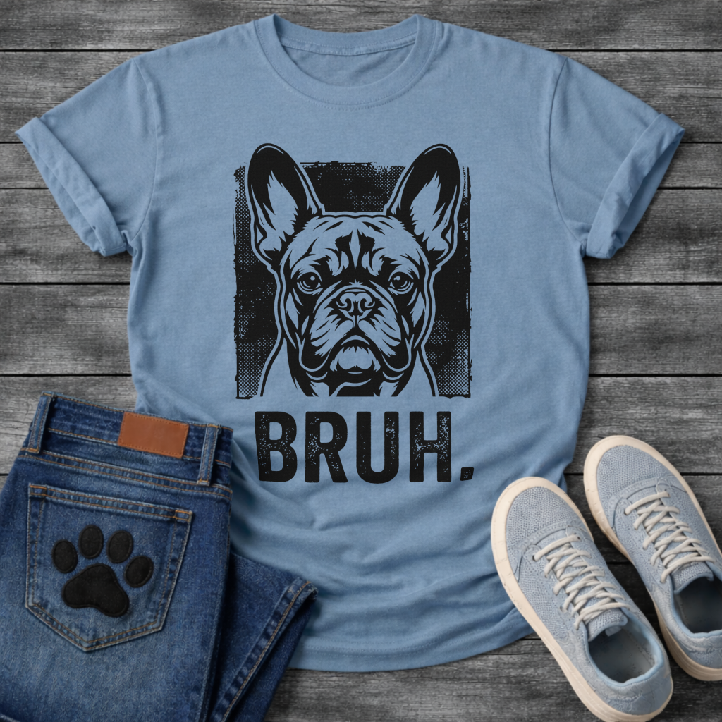 Bruh bold French Bulldog halftone portrait graphic funny dog shirt pet lover apparel