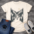 French Bulldog camping forest silhouette graphic dog shirt unisex tee