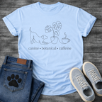 Minimalist canine botanical caffeine dog shirt with line art design for pet lovers