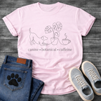 Minimalist canine botanical caffeine dog shirt with line art design for pet lovers