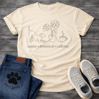 Minimalist canine botanical caffeine dog shirt with line art design for pet lovers