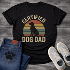 Certified dog dad shirt with retro sunset design for proud dog fathers