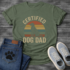 Certified dog dad shirt with retro sunset design for proud dog fathers