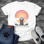 French Bulldog silhouette from behind facing a rainbow sunset with Classy Sassy and a Bit Gassy typography graphic tee
