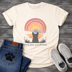 French Bulldog silhouette from behind facing a rainbow sunset with Classy Sassy and a Bit Gassy typography graphic tee

