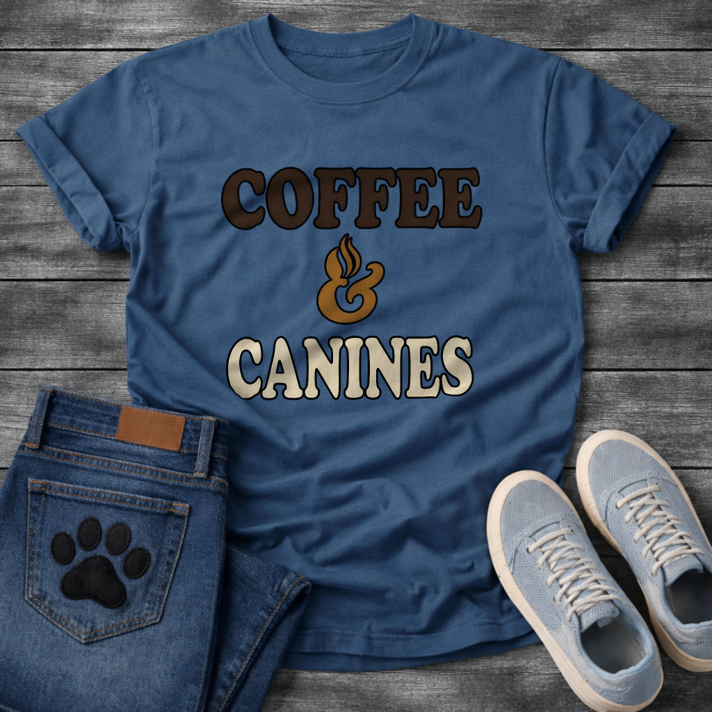 Funny coffee and canines dog shirt for caffeine loving pet parents