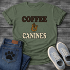 Funny coffee and canines dog shirt for caffeine loving pet parents