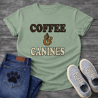 Funny coffee and canines dog shirt for caffeine loving pet parents