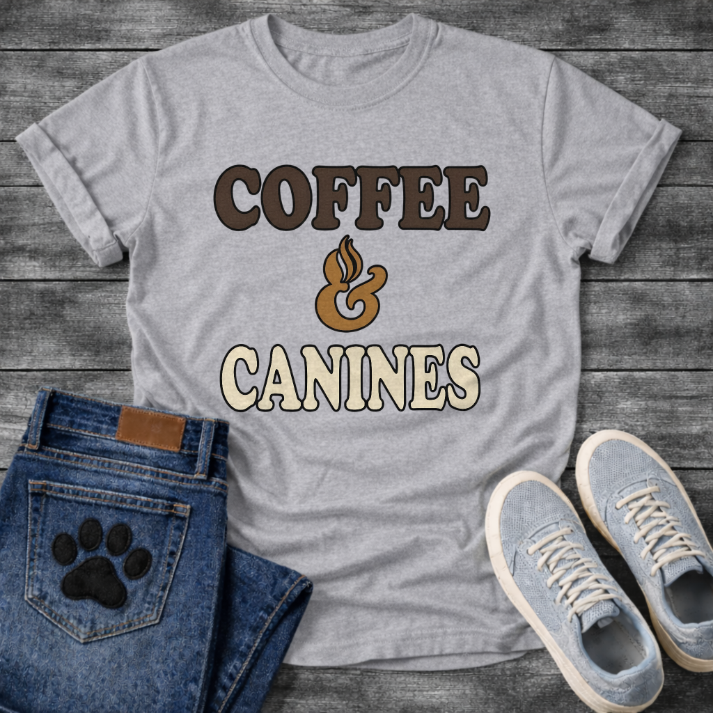 Funny coffee and canines dog shirt for caffeine loving pet parents