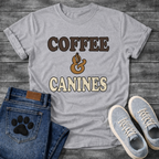 Funny coffee and canines dog shirt for caffeine loving pet parents
