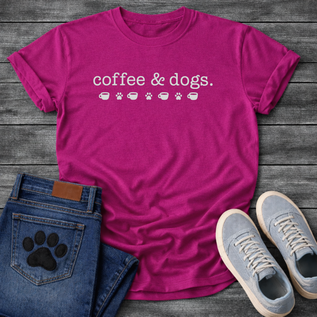 Coffee and dogs minimalist shirt with icons for pet loving coffee drinkers