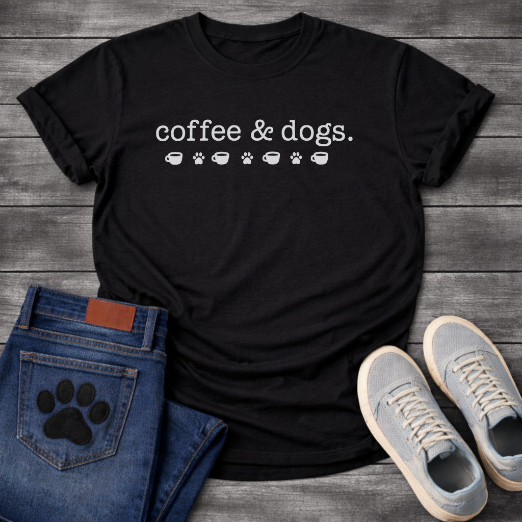 Coffee and dogs minimalist shirt with icons for pet loving coffee drinkers