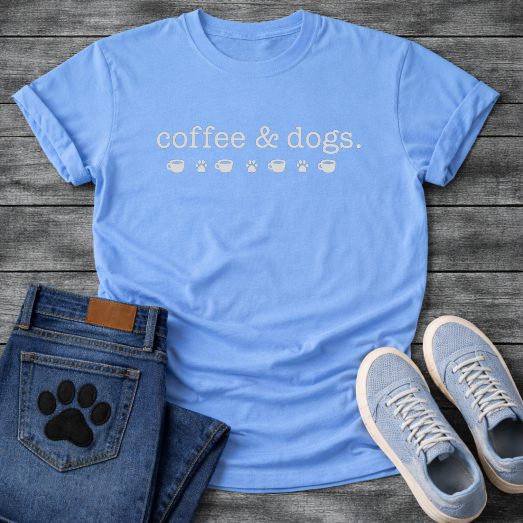 Coffee and dogs minimalist shirt with icons for pet loving coffee drinkers