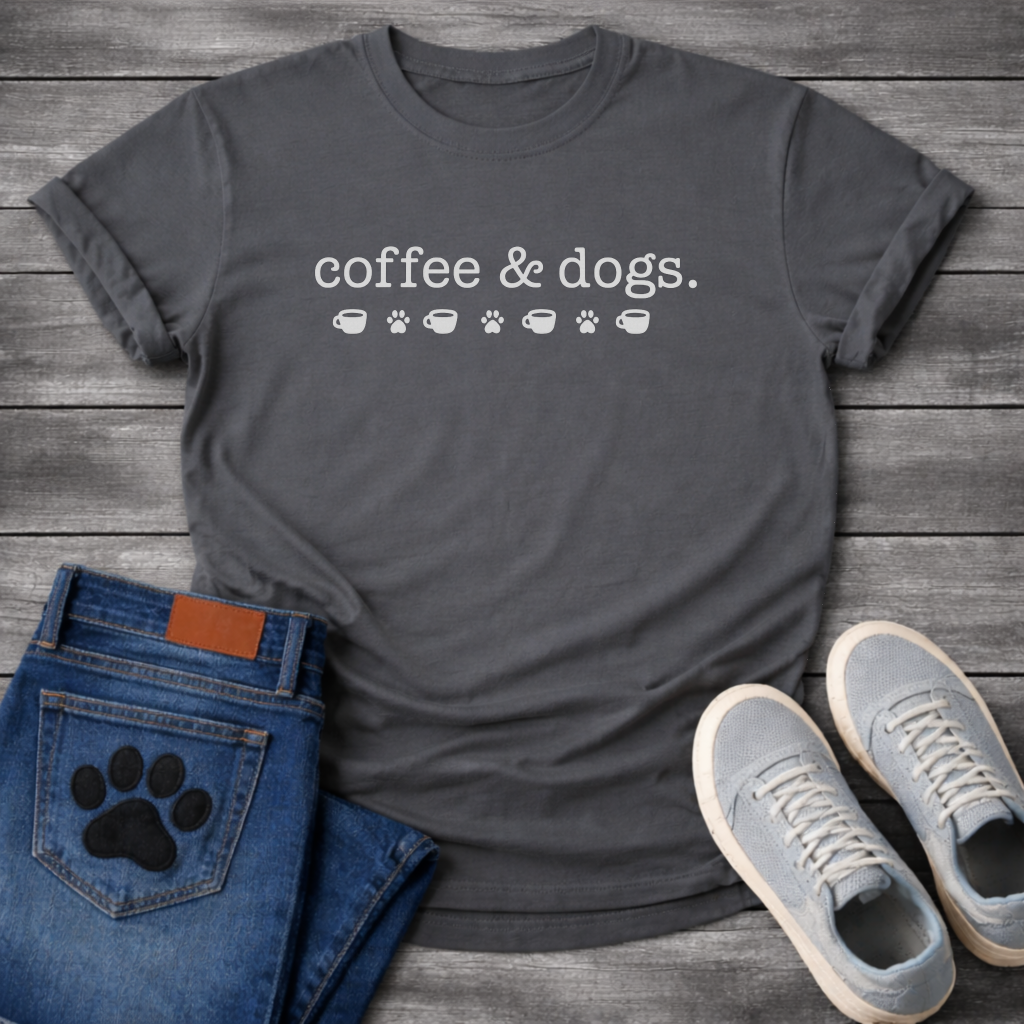 Coffee and dogs minimalist shirt with icons for pet loving coffee drinkers
