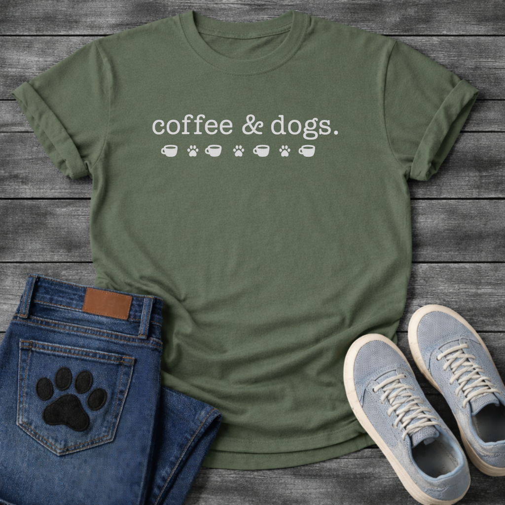 Coffee and dogs minimalist shirt with icons for pet loving coffee drinkers