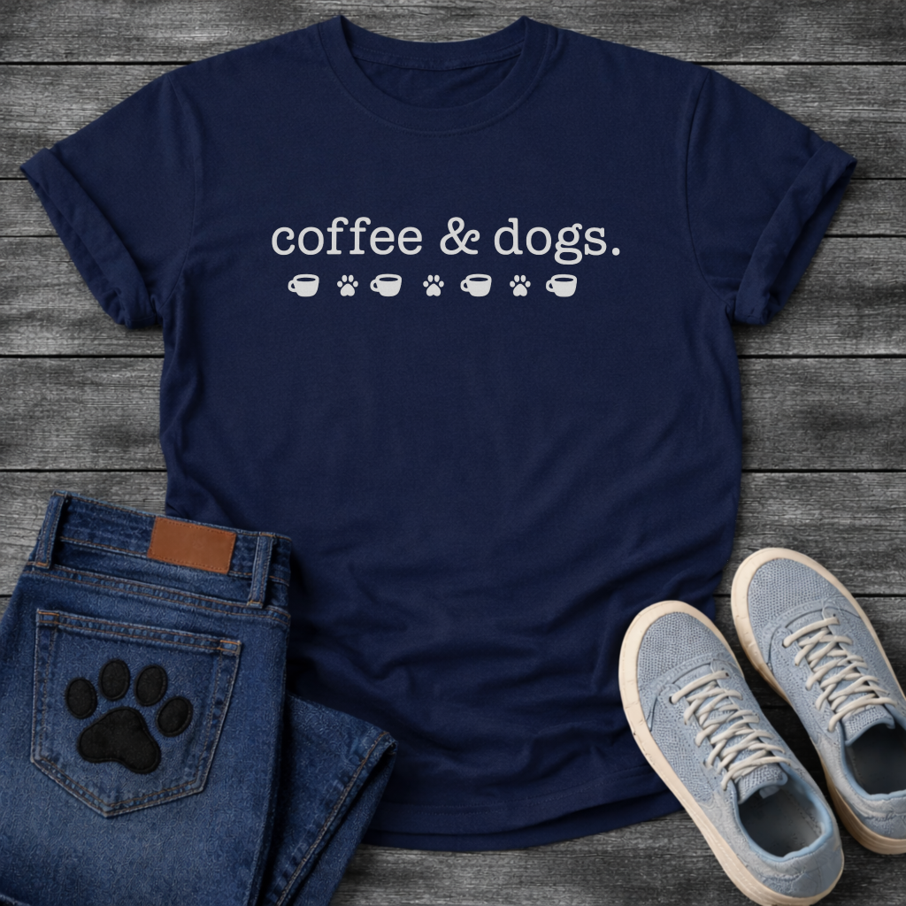 Coffee and dogs minimalist shirt with icons for pet loving coffee drinkers