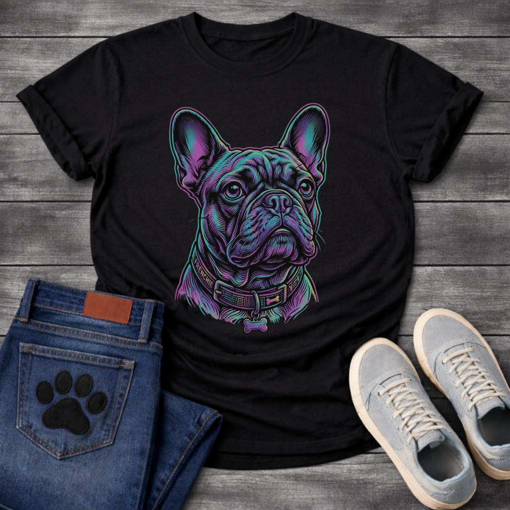 French Bulldog neon colorful portrait graphic dog shirt unisex tee

