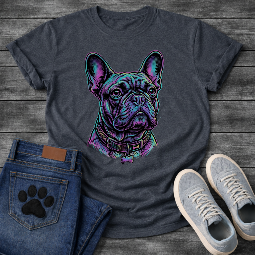 vFrench Bulldog neon colorful portrait graphic dog shirt unisex tee
