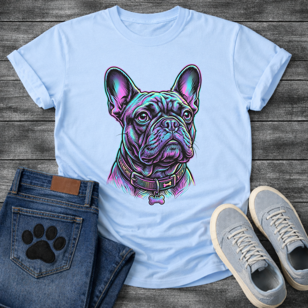 French Bulldog neon colorful portrait graphic dog shirt unisex tee
