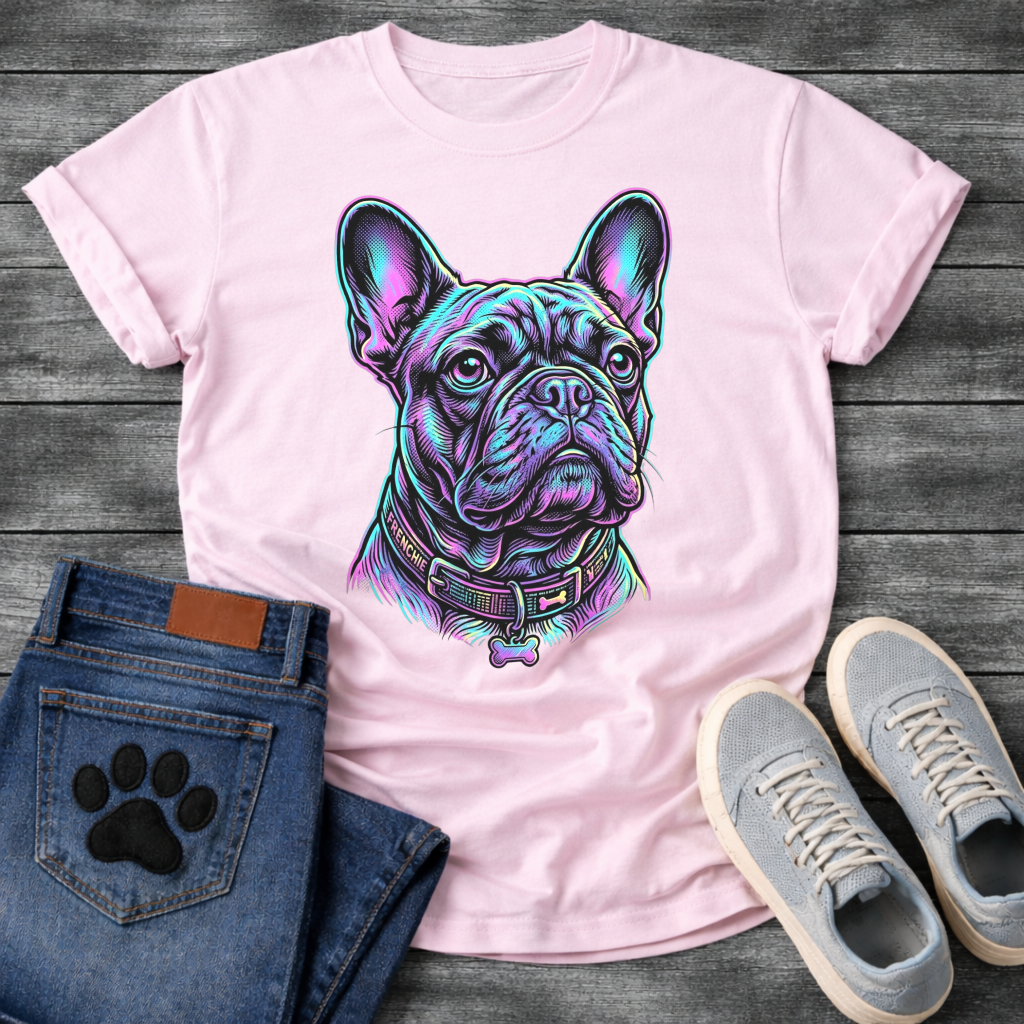 French Bulldog neon colorful portrait graphic dog shirt unisex tee
