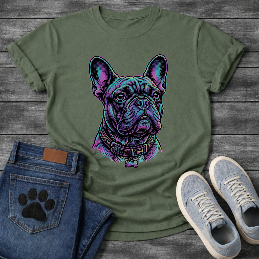 French Bulldog neon colorful portrait graphic dog shirt unisex tee
