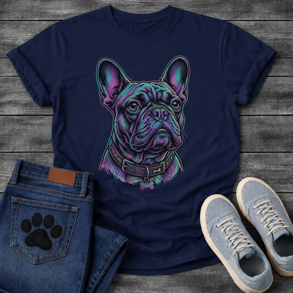 French Bulldog neon colorful portrait graphic dog shirt unisex tee
