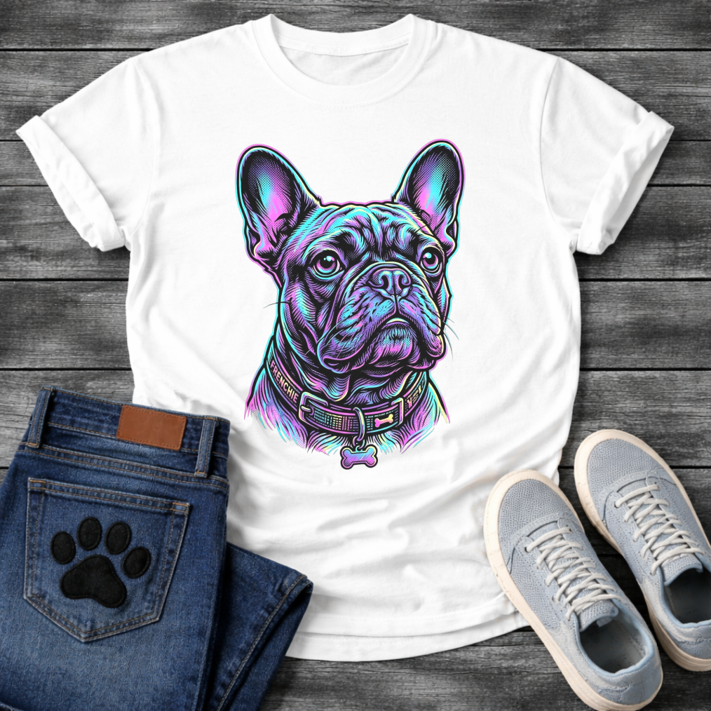 French Bulldog neon colorful portrait graphic dog shirt unisex tee
