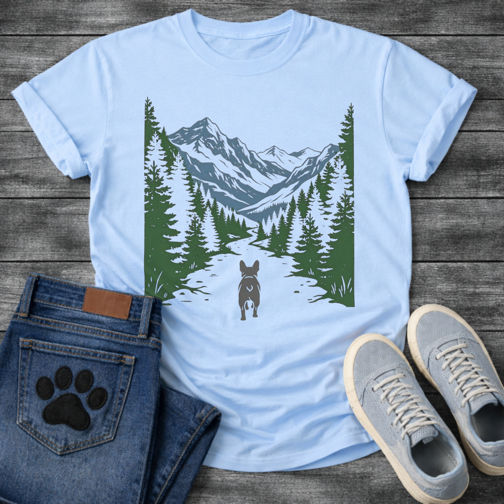 French Bulldog colorful mountain forest adventure graphic dog shirt tee
