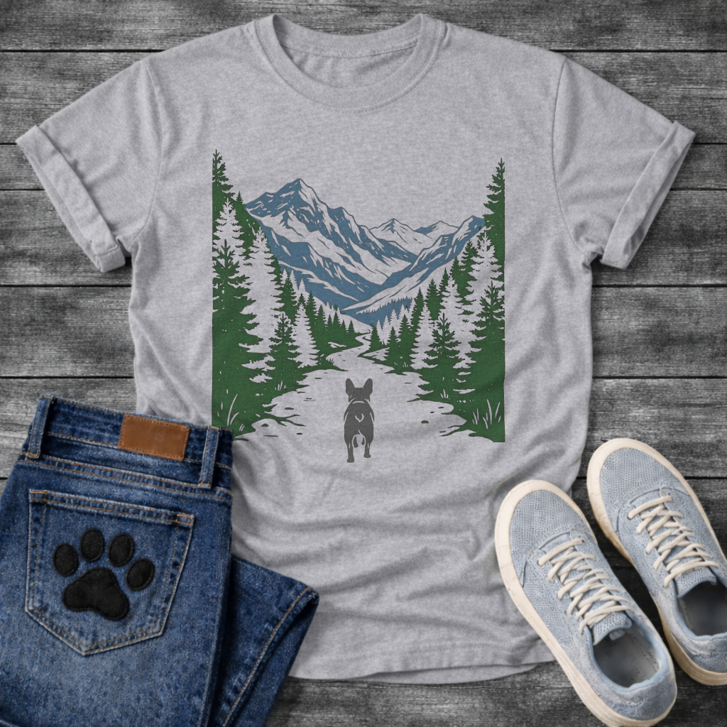 French Bulldog colorful mountain forest adventure graphic dog shirt tee