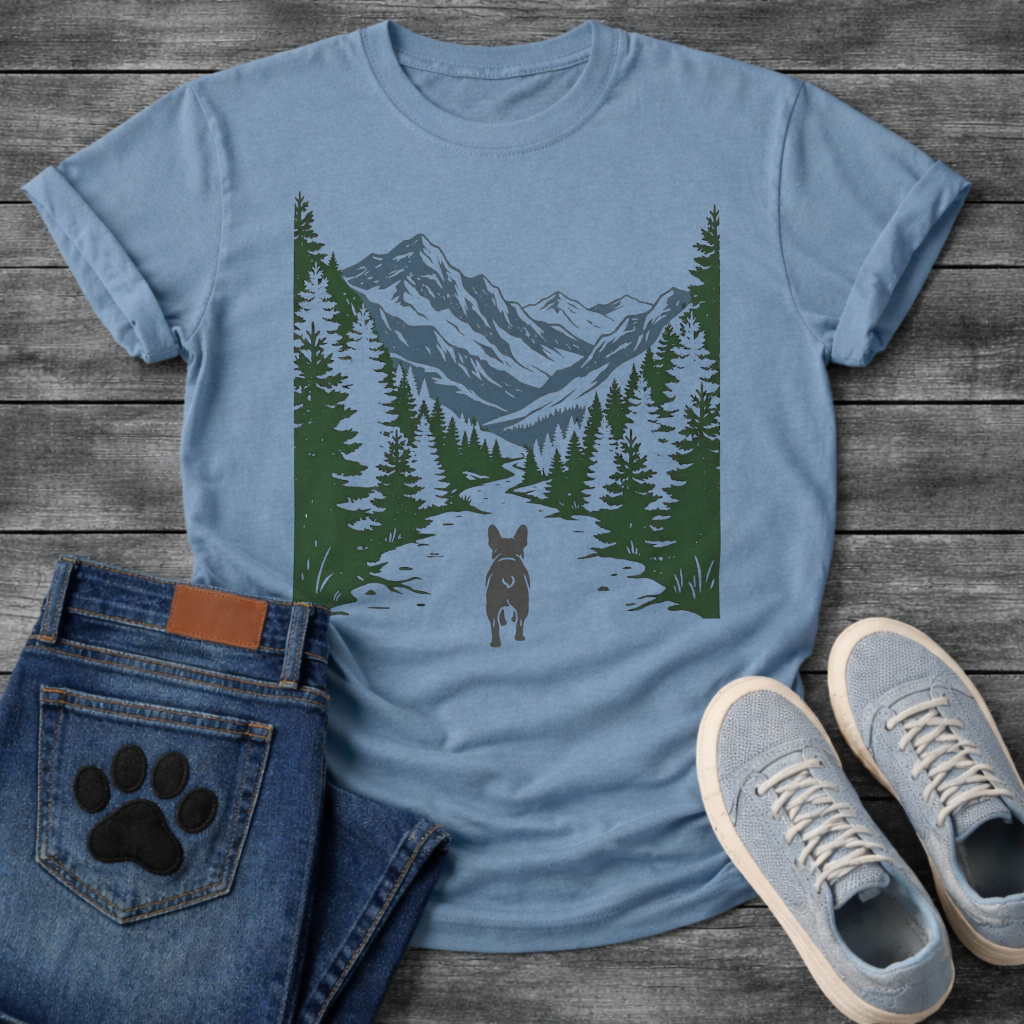 French Bulldog colorful mountain forest adventure graphic dog shirt tee