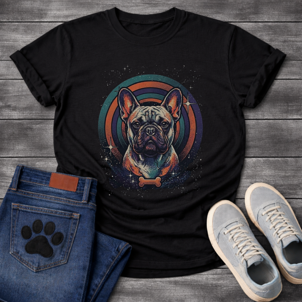 French Bulldog cosmic retro space portrait graphic dog shirt unisex tee