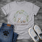Cozy corner cafe dog shirt with books coffee wreath design for pet lovers
