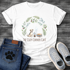 Cozy corner cafe dog shirt with books coffee wreath design for pet lovers
