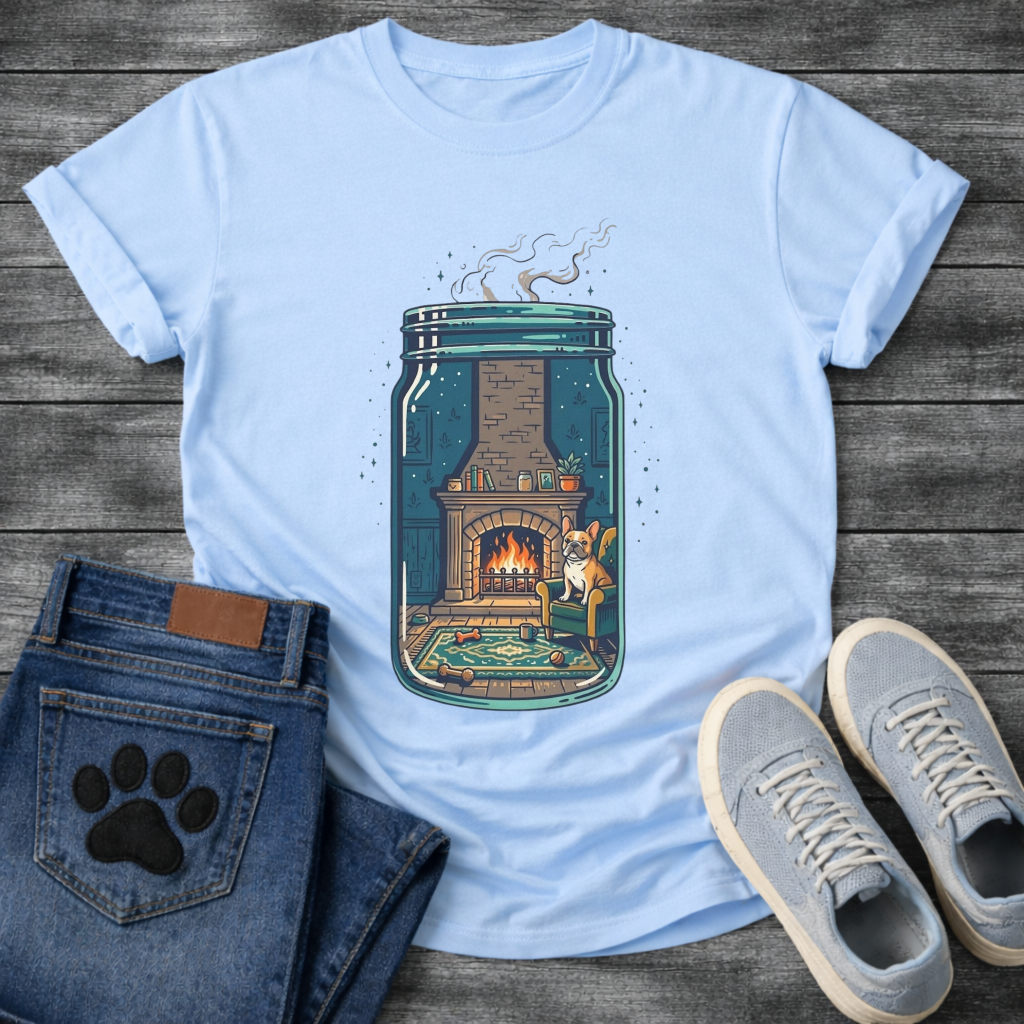 French Bulldog cozy fireplace mason jar graphic dog shirt unisex tee
