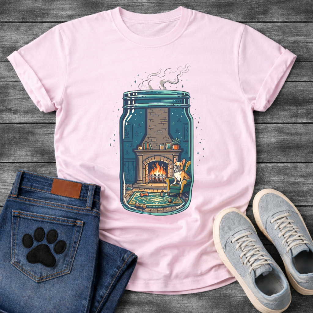 French Bulldog cozy fireplace mason jar graphic dog shirt unisex tee
