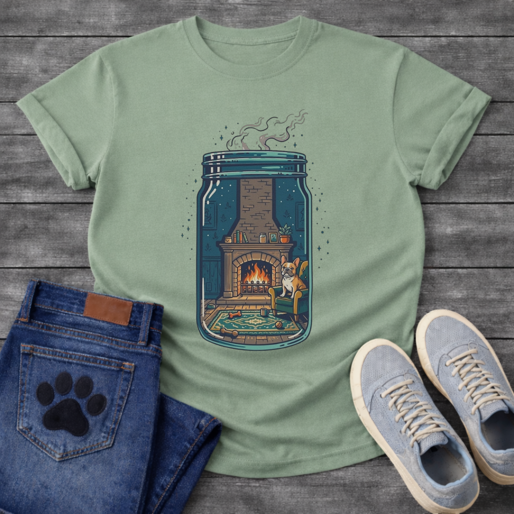 French Bulldog cozy fireplace mason jar graphic dog shirt unisex tee
