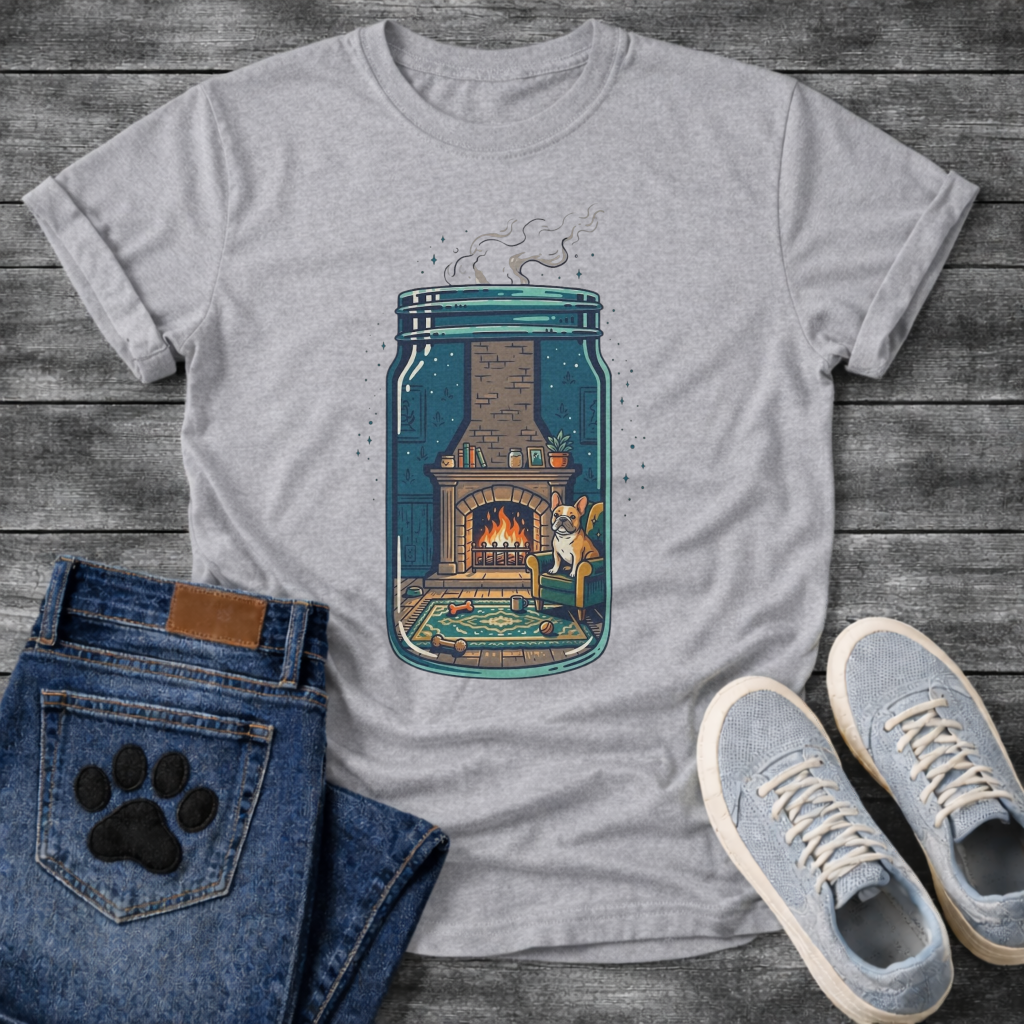 French Bulldog cozy fireplace mason jar graphic dog shirt unisex tee
