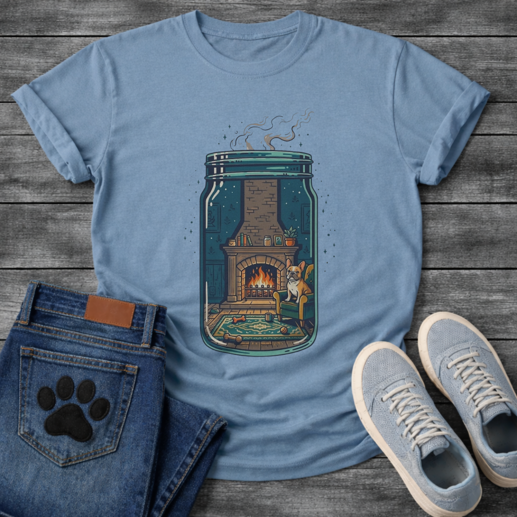French Bulldog cozy fireplace mason jar graphic dog shirt unisex tee
