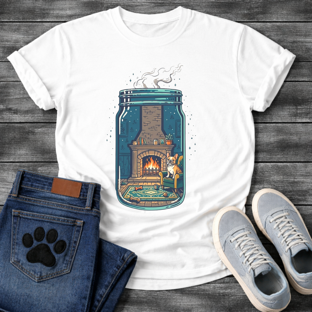 French Bulldog cozy fireplace mason jar graphic dog shirt unisex tee
