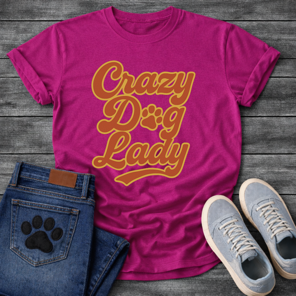 Crazy dog lady retro shirt with groovy 70s lettering for proud dog moms