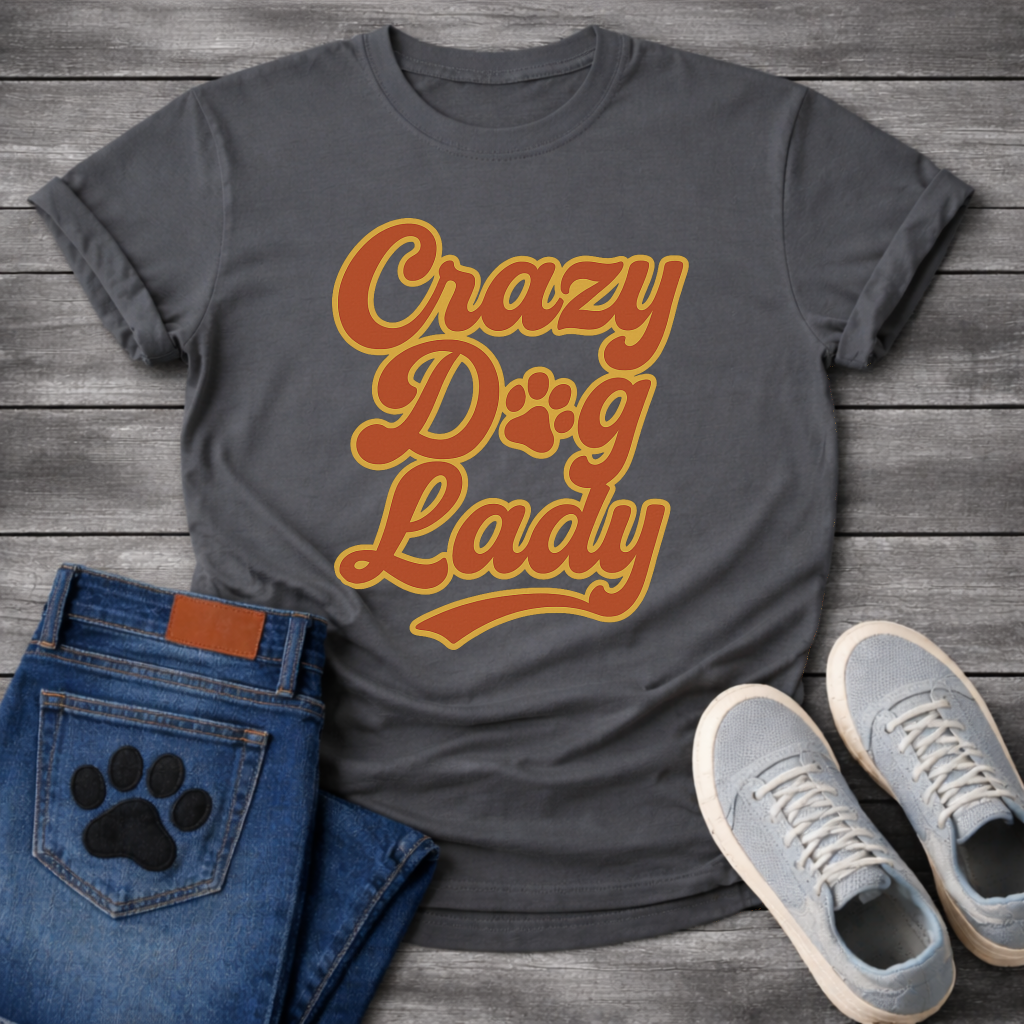Crazy dog lady retro shirt with groovy 70s lettering for proud dog moms
