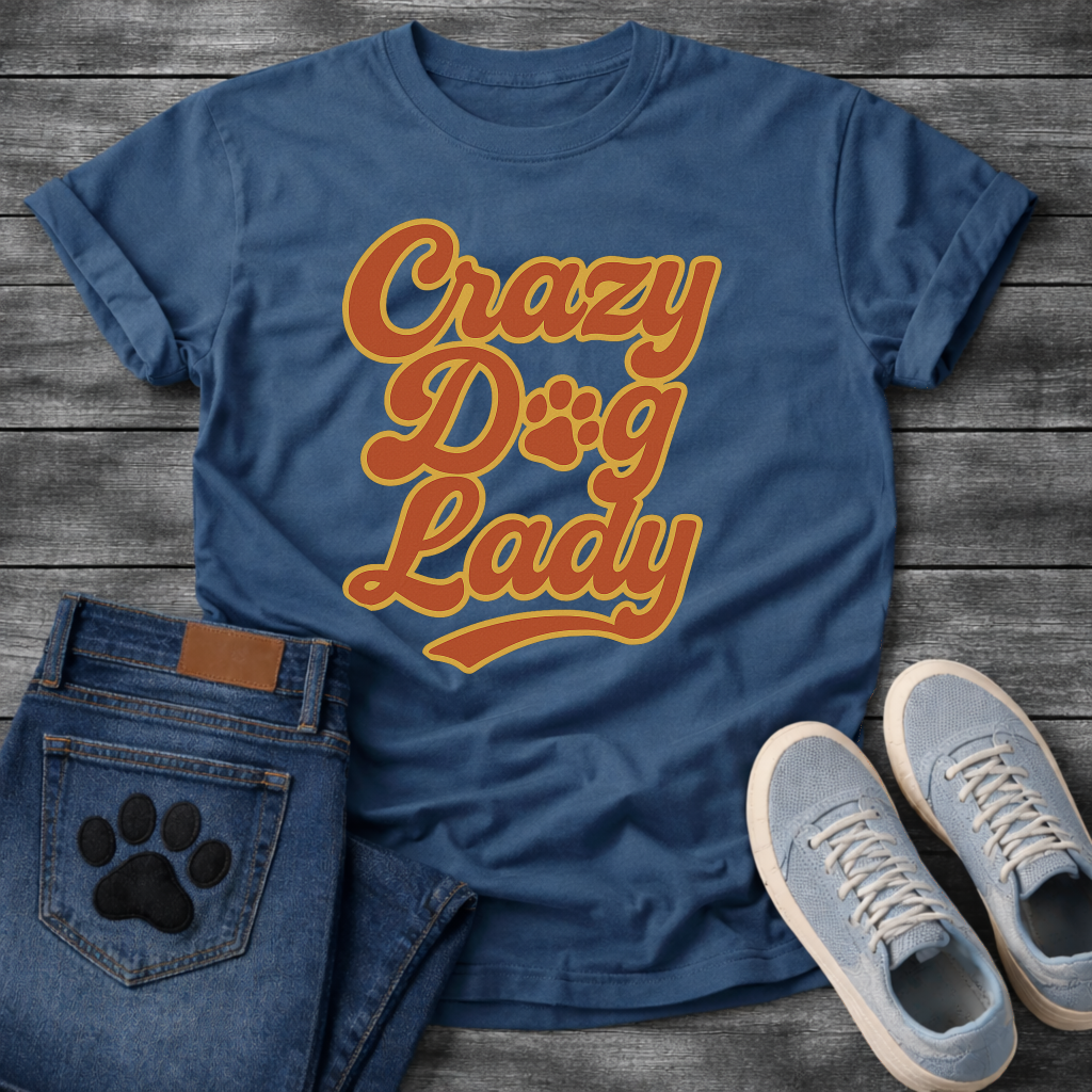 Crazy dog lady retro shirt with groovy 70s lettering for proud dog moms