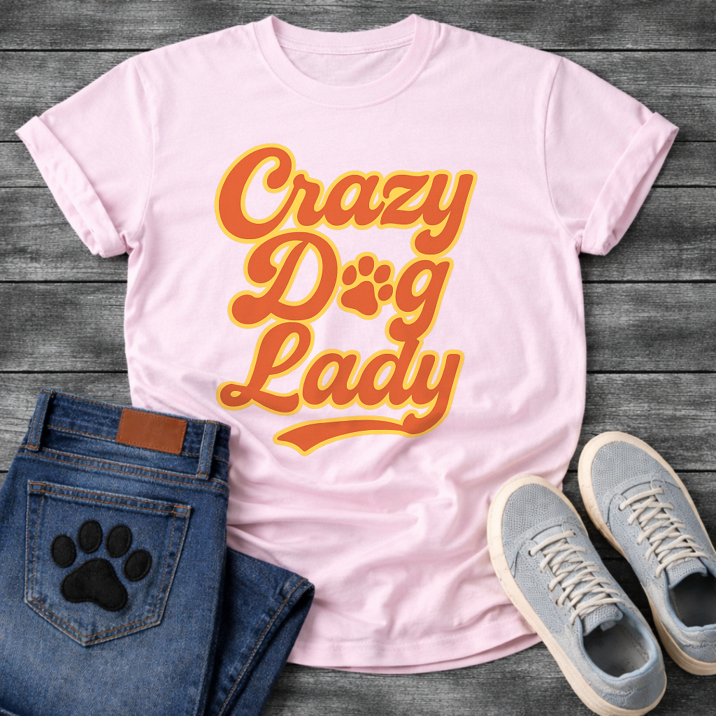 Crazy dog lady retro shirt with groovy 70s lettering for proud dog moms