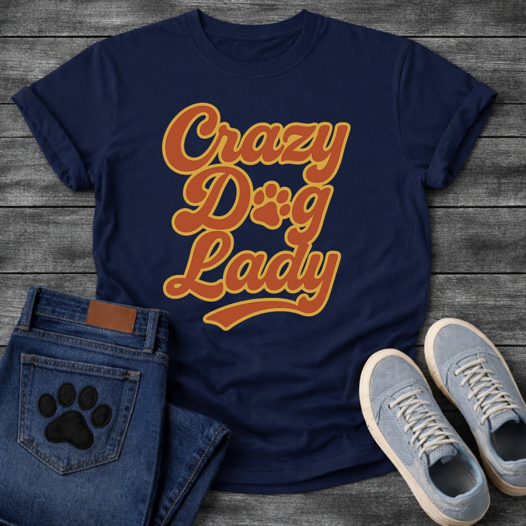 
Crazy dog lady retro shirt with groovy 70s lettering for proud dog moms

