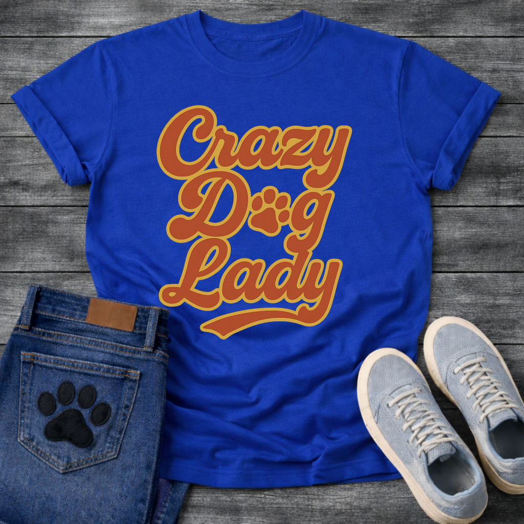 
Crazy dog lady retro shirt with groovy 70s lettering for proud dog moms
