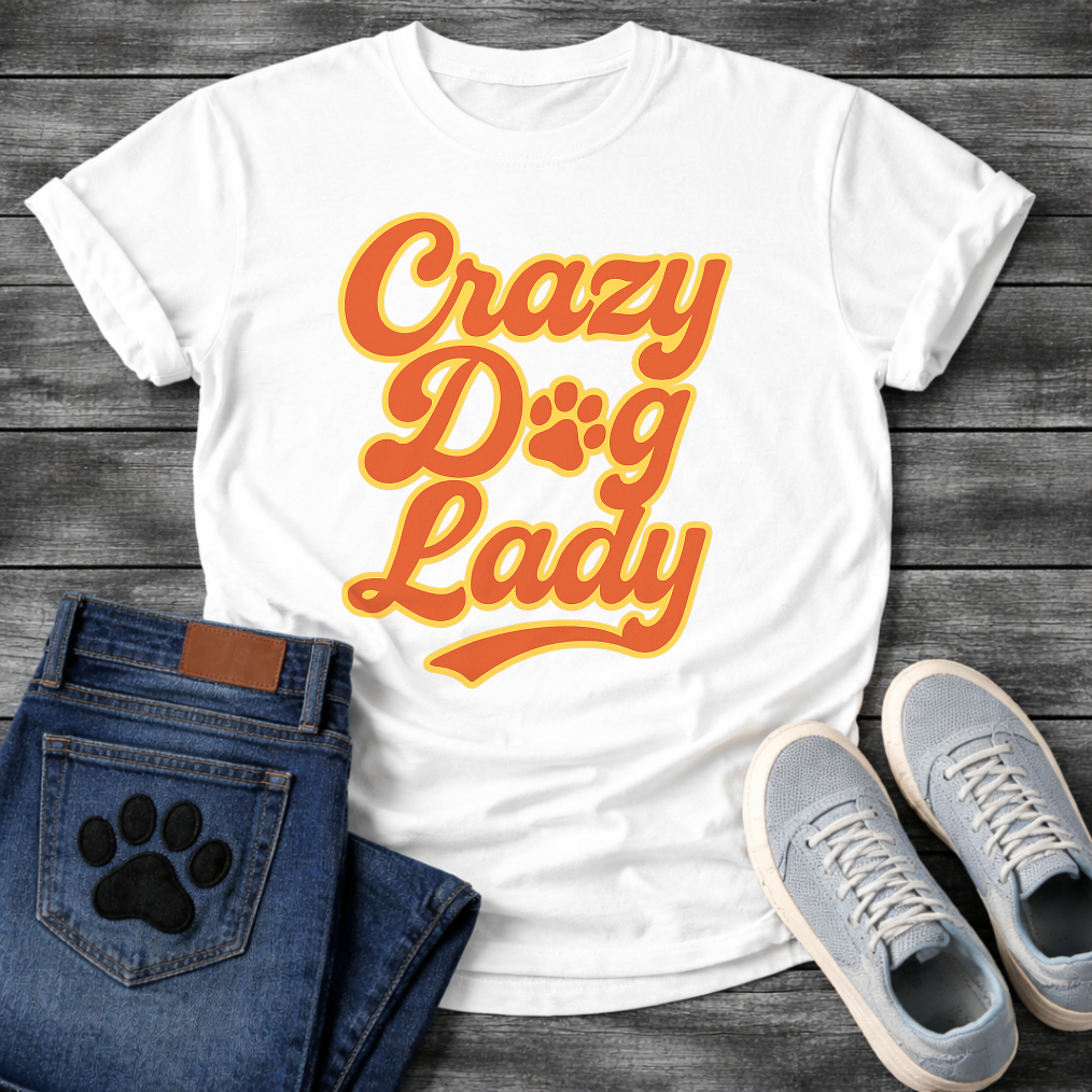 
Crazy dog lady retro shirt with groovy 70s lettering for proud dog moms
