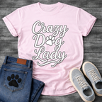 Crazy dog lady shirt with script lettering and paw print for dog moms